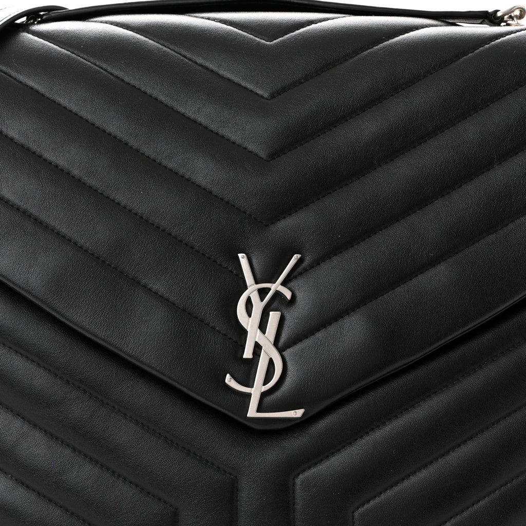 Calfskin Y Quilted Monogram Large Loulou Chain Satchel Black