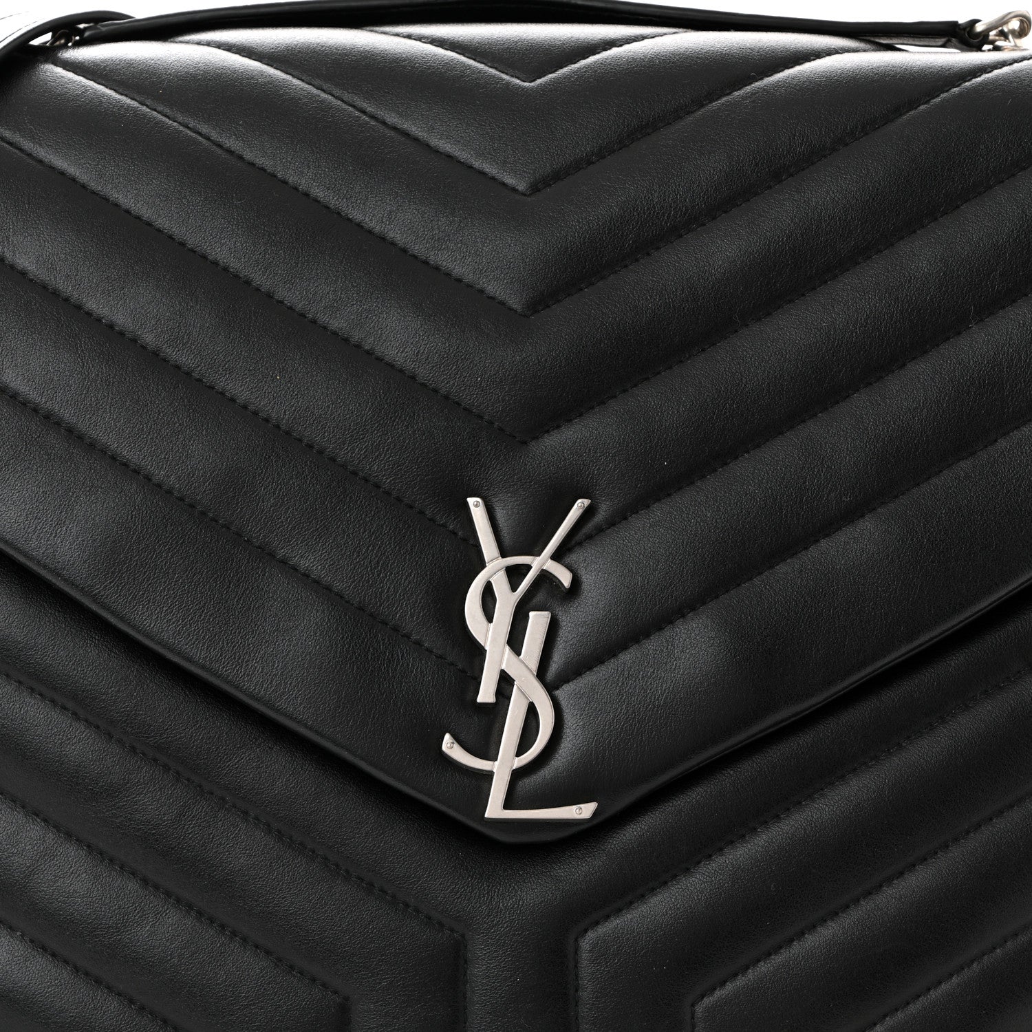 Calfskin Y Quilted Monogram Large Loulou Chain Satchel Black