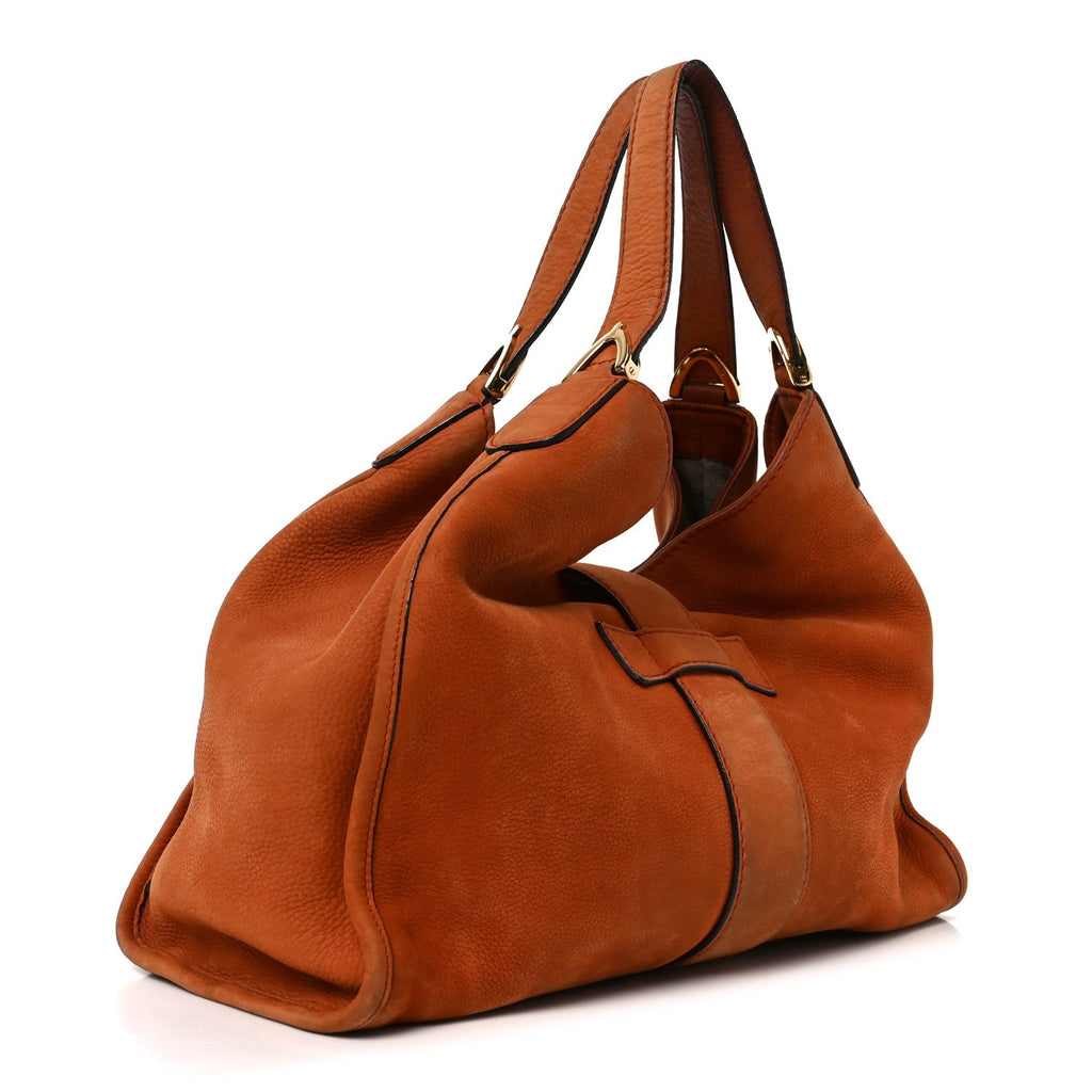 Nubuck Medium Soft Stirrup Shoulder Bag Orange