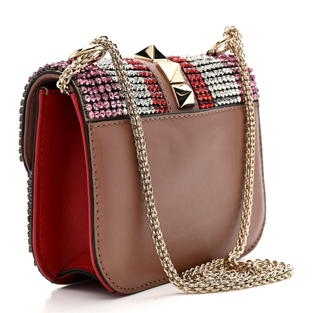 Vitello Crystal Embellished Small Glam Lock Rockstud Flap Multicolor