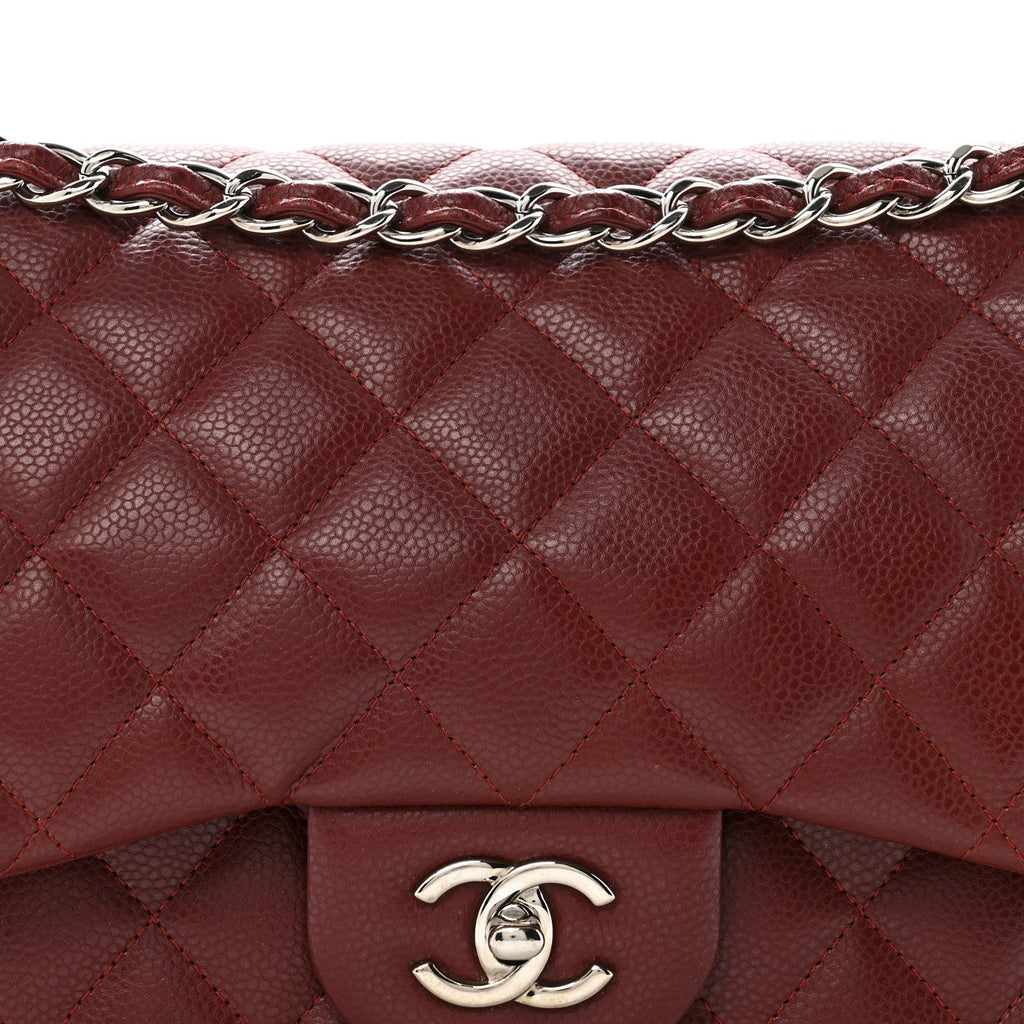 Caviar Quilted Jumbo Double Flap Dark Red
