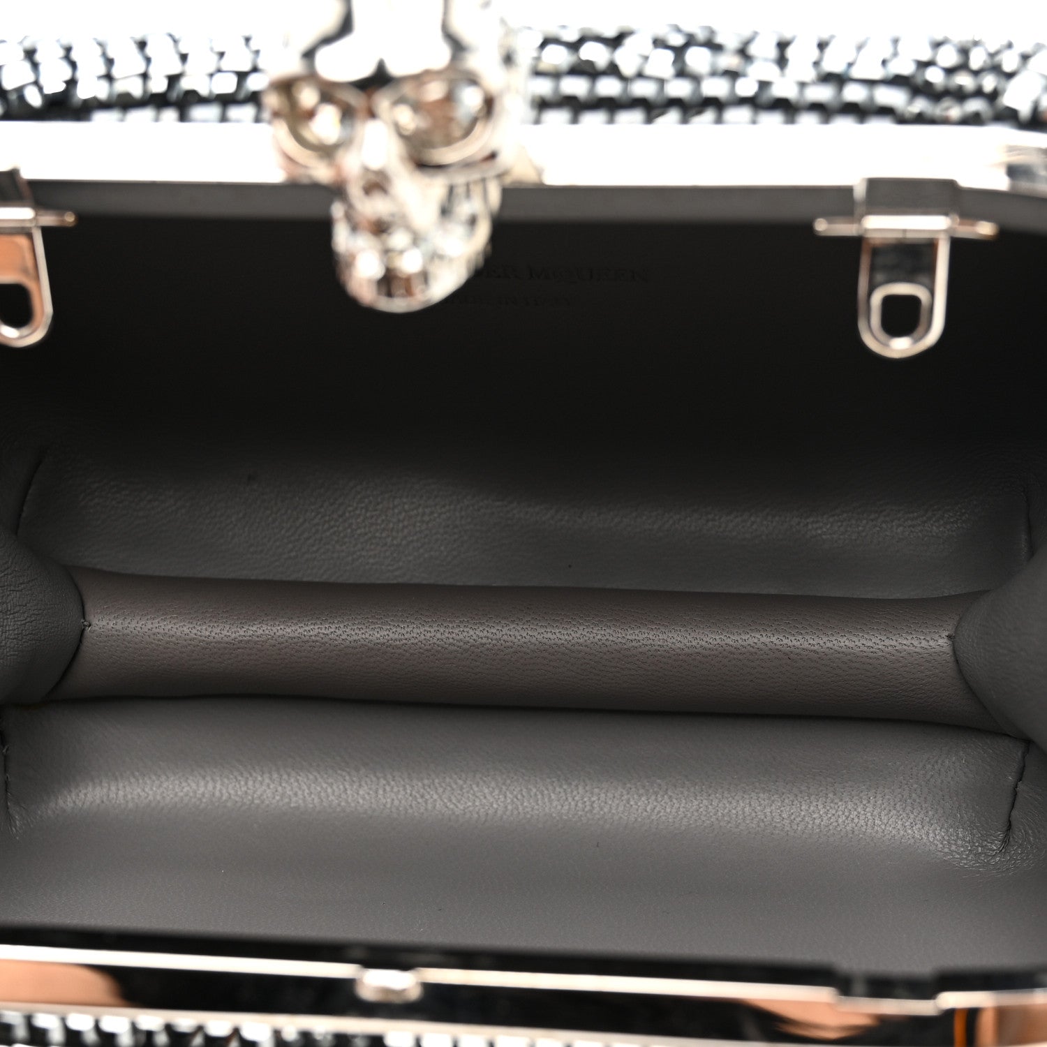 Crystal Nappa Classic Art Deco Skull Clutch Black Silver