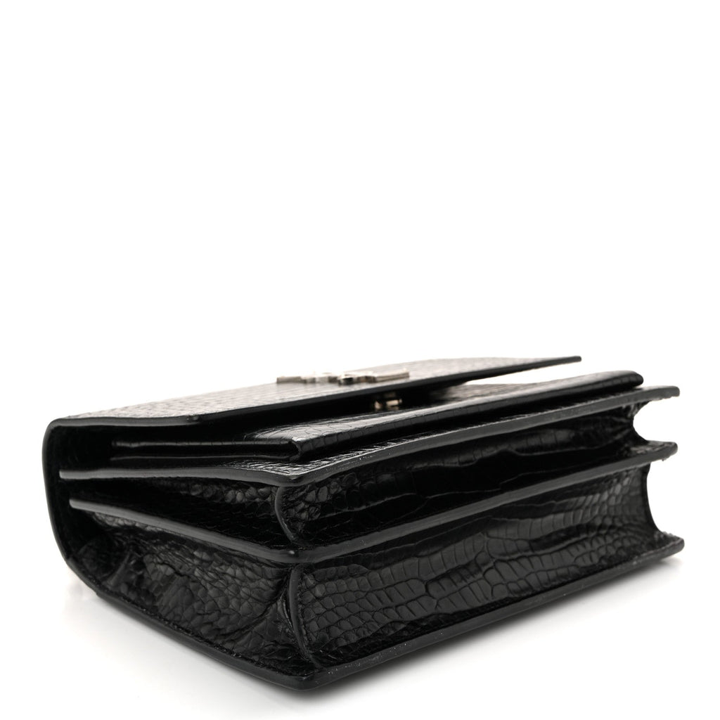 Calfskin Crocodile Embossed Medium Monogram Sunset Black