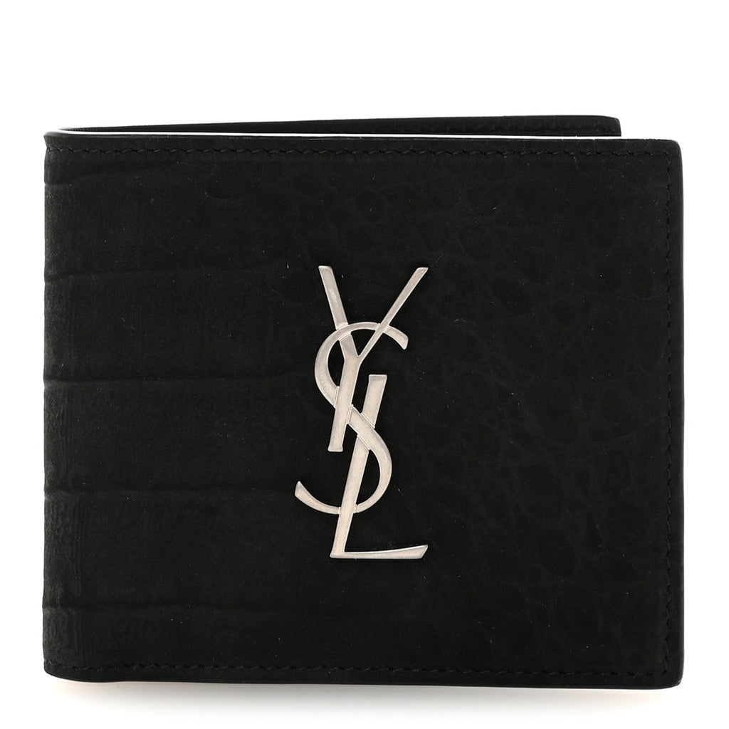 Nubuk Crocodile Embossed Monogram East West Wallet Black