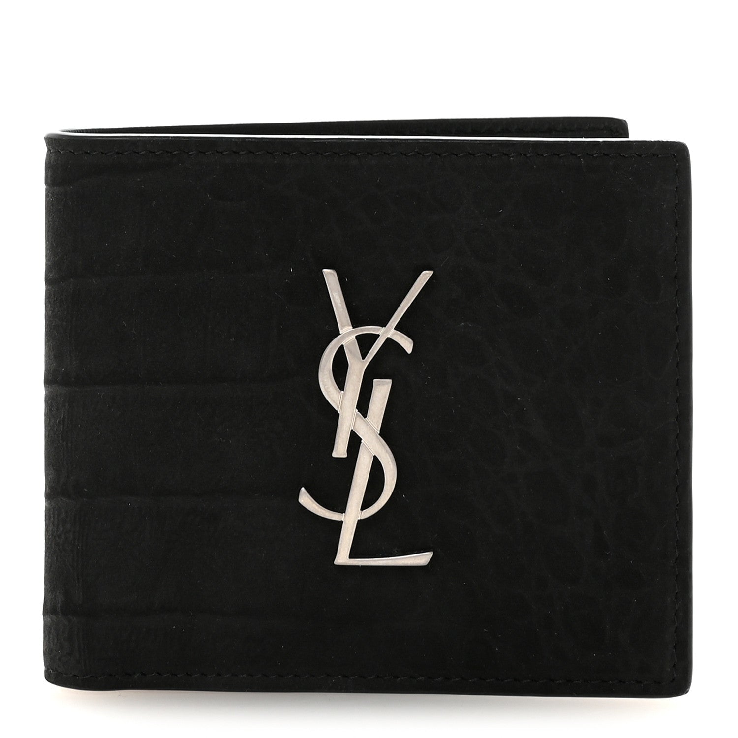 Nubuk Crocodile Embossed Monogram East West Wallet Black
