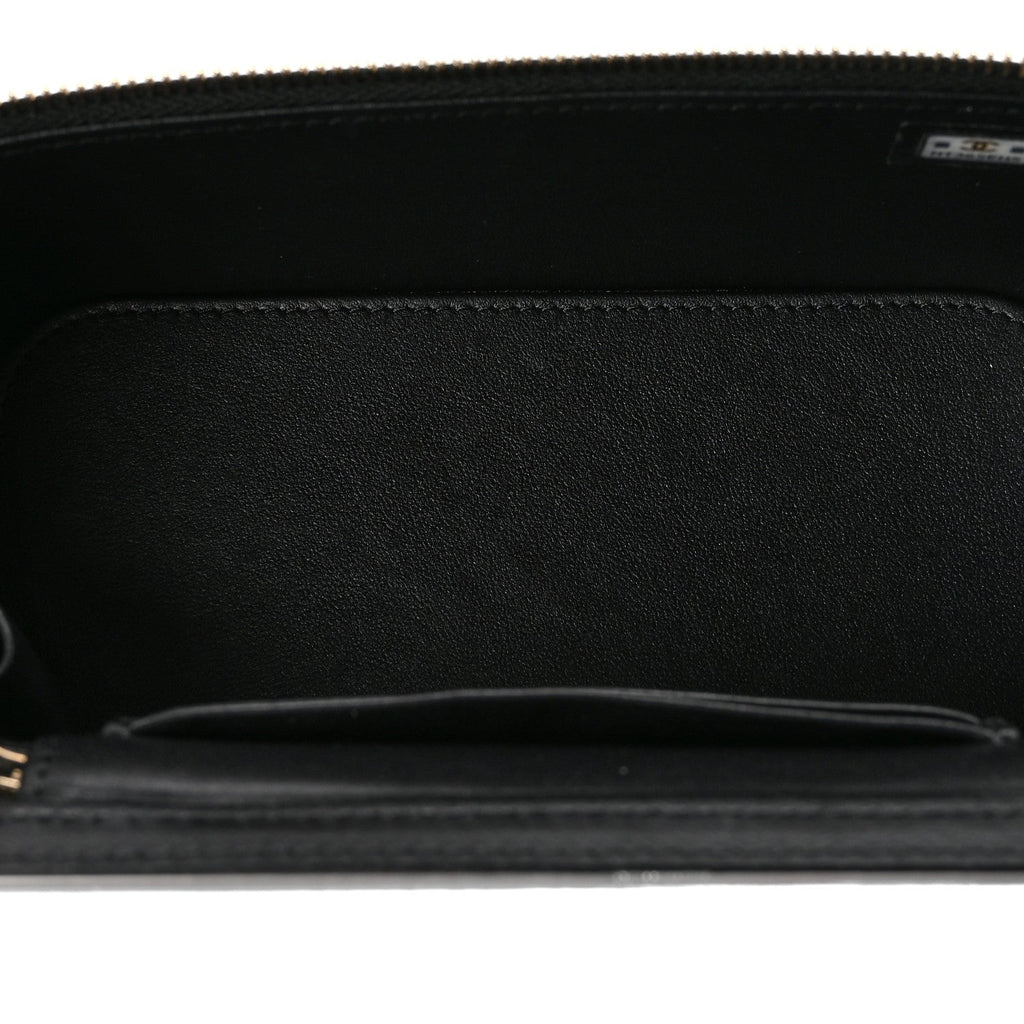 Lambskin Quilted Small Top Handle Vanity Case With Chain Black