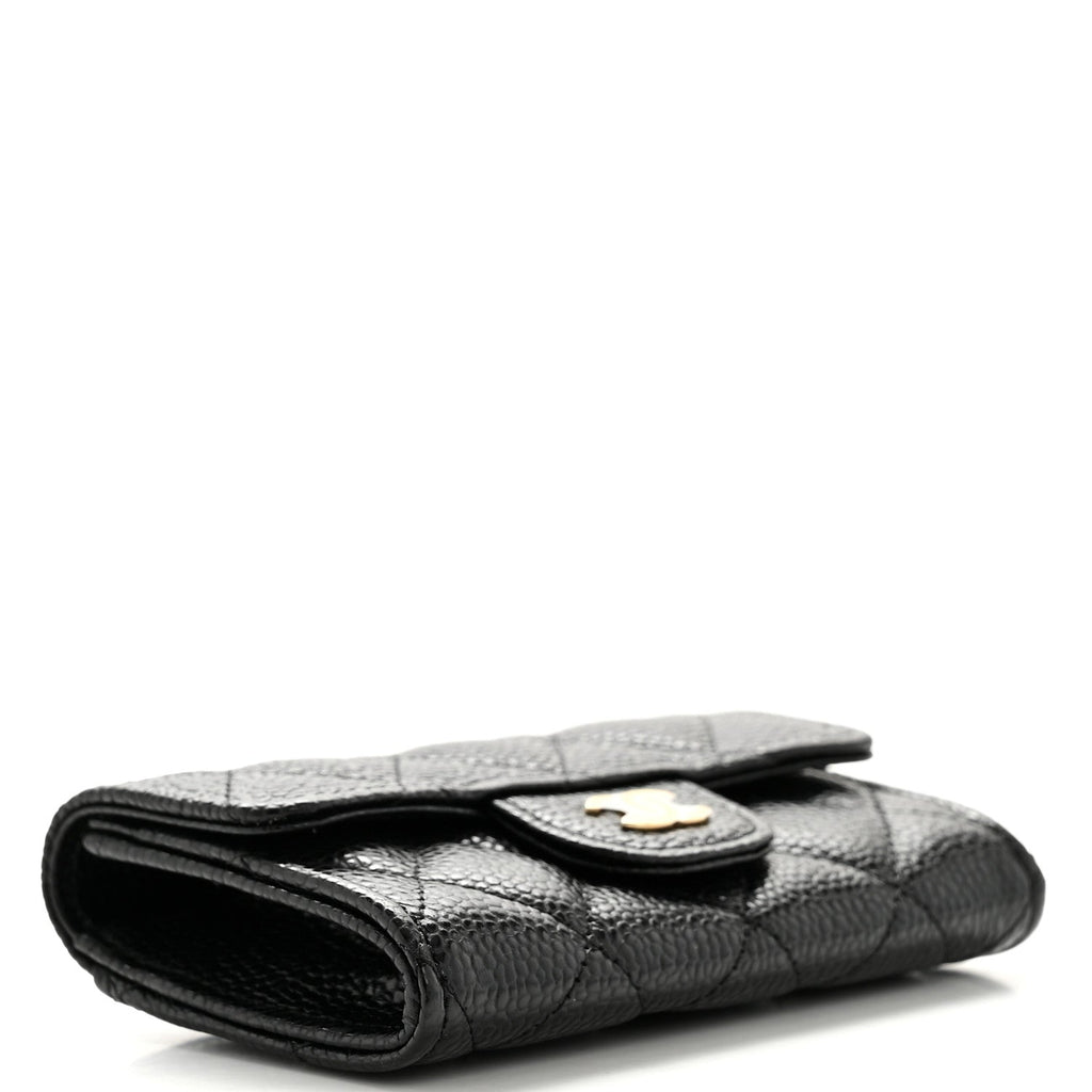 Caviar Quilted Flap  Holder Wallet Black