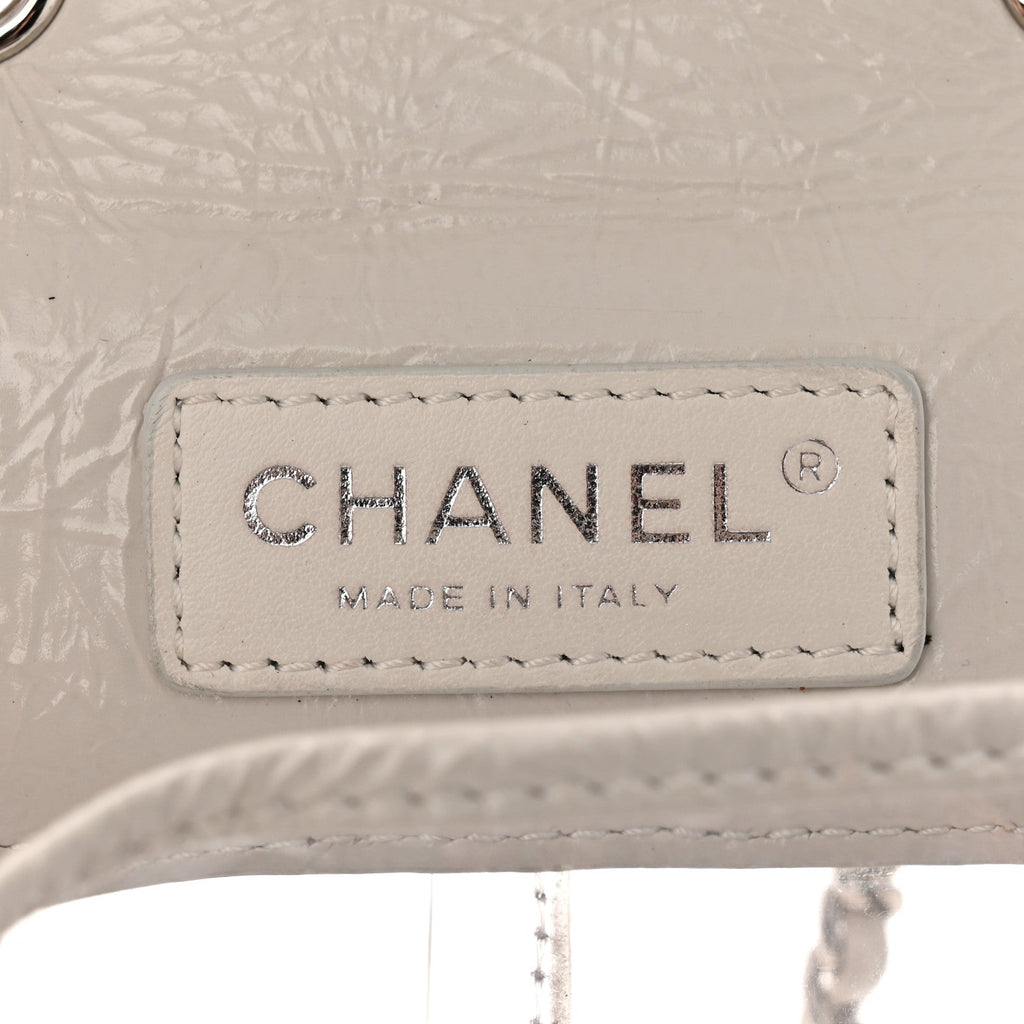 Crumpled Calfskin PVC Quilted Flap White