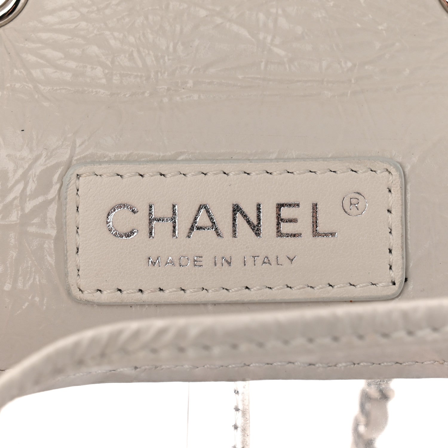 Crumpled Calfskin PVC Quilted Flap White