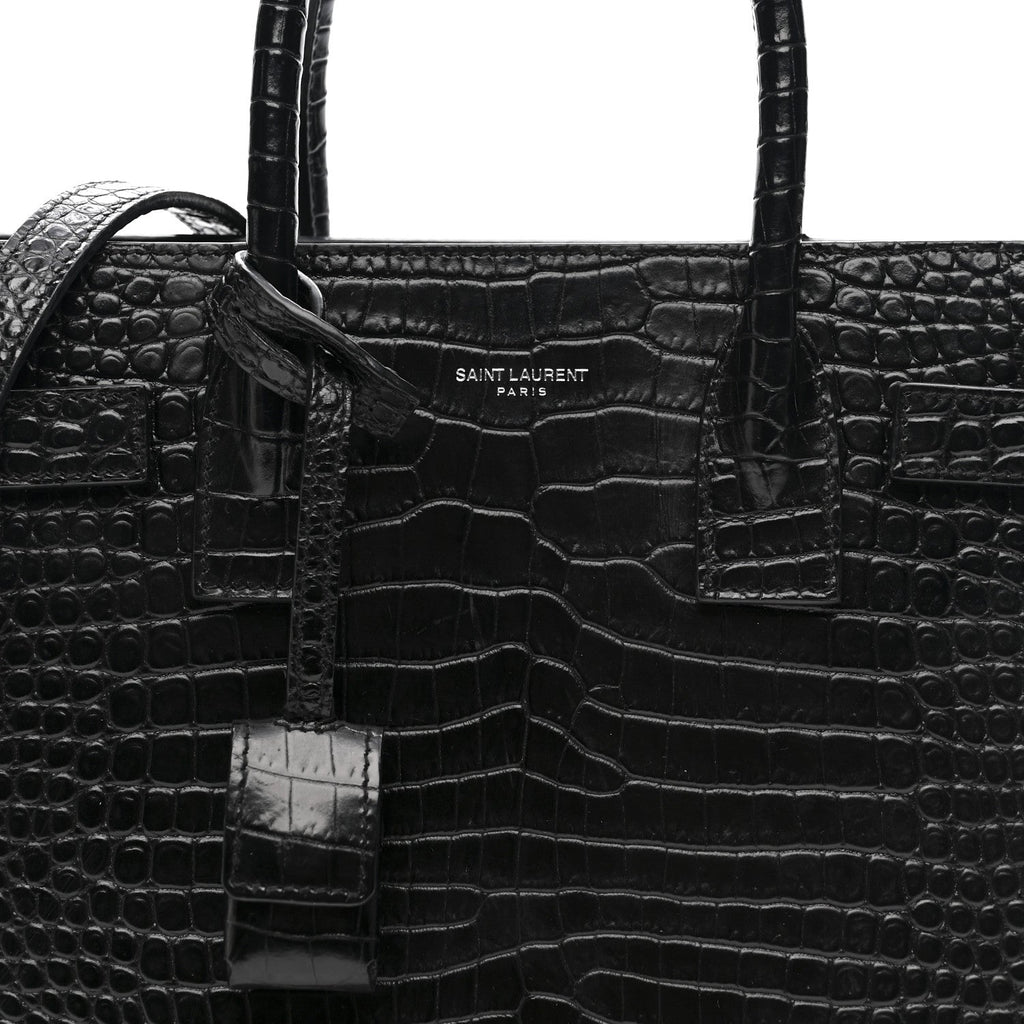 Calfskin Crocodile Embossed Baby Sac De Jour Black
