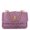 Shiny Lambskin Quilted Extra Mini Flap Purple