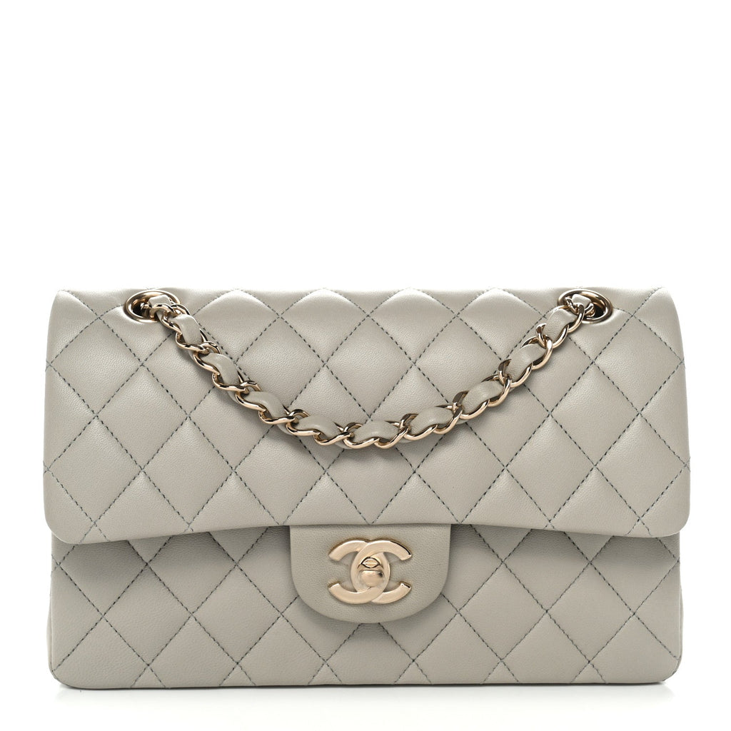 Lambskin Quilted Small Double Flap Grey