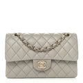 Lambskin Quilted Small Double Flap Grey