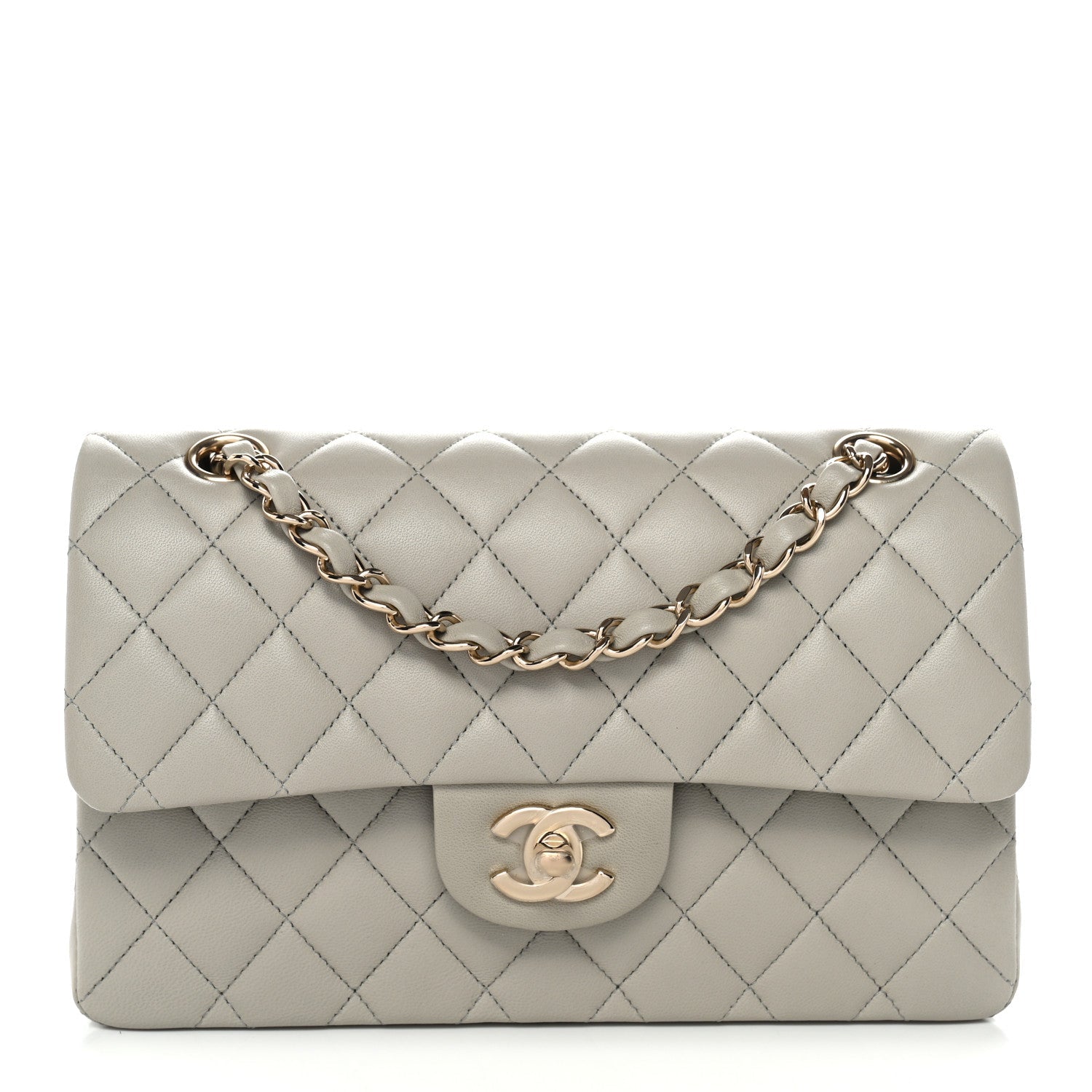 Lambskin Quilted Small Double Flap Grey