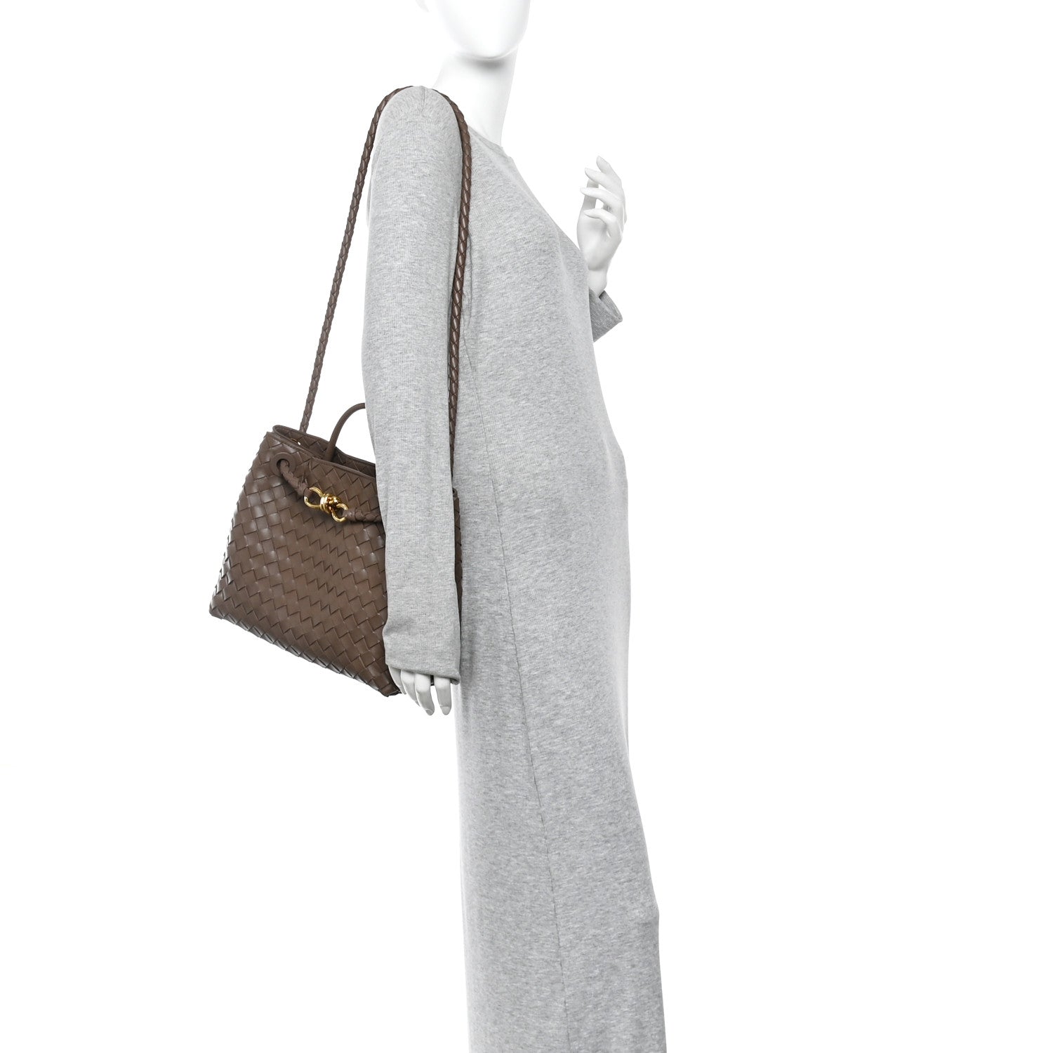Nappa Intrecciato Medium Andiamo Shoulder Bag Taupe Grey