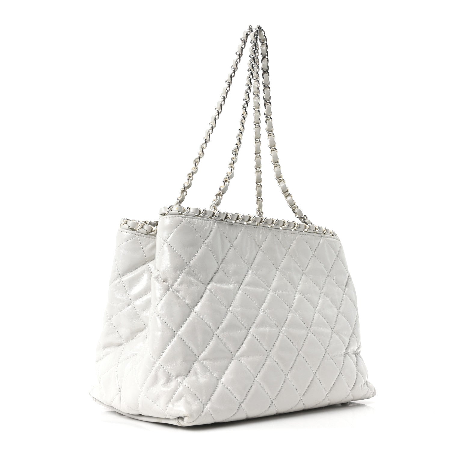 Glazed Calfskin Quilted Small Chain Me Tote Dark White