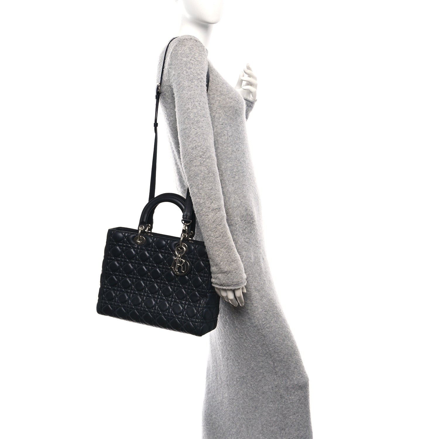 Lambskin Cannage Large Lady Dior Navy Blue