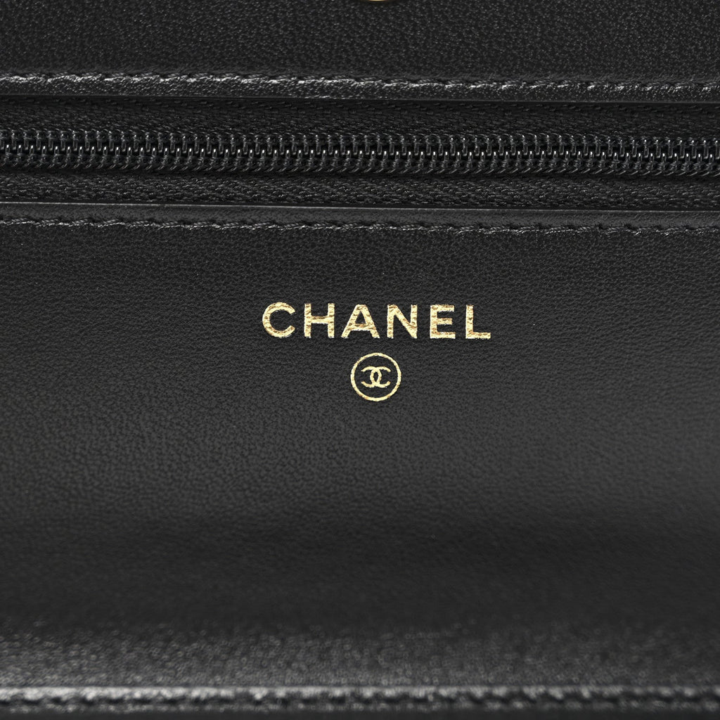 Lambskin Quilted Wallet On Chain WOC Black
