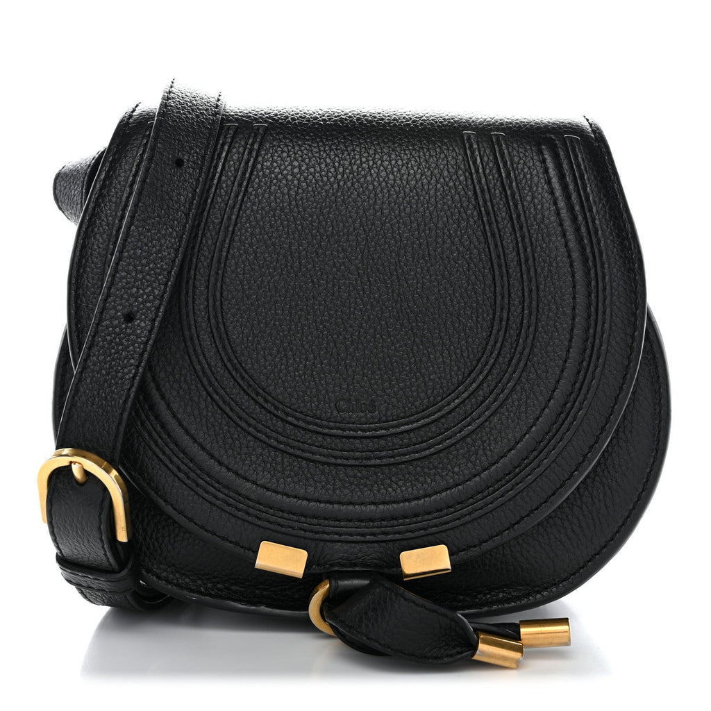 Grained Calfskin Small Marcie Saddle Bag Black