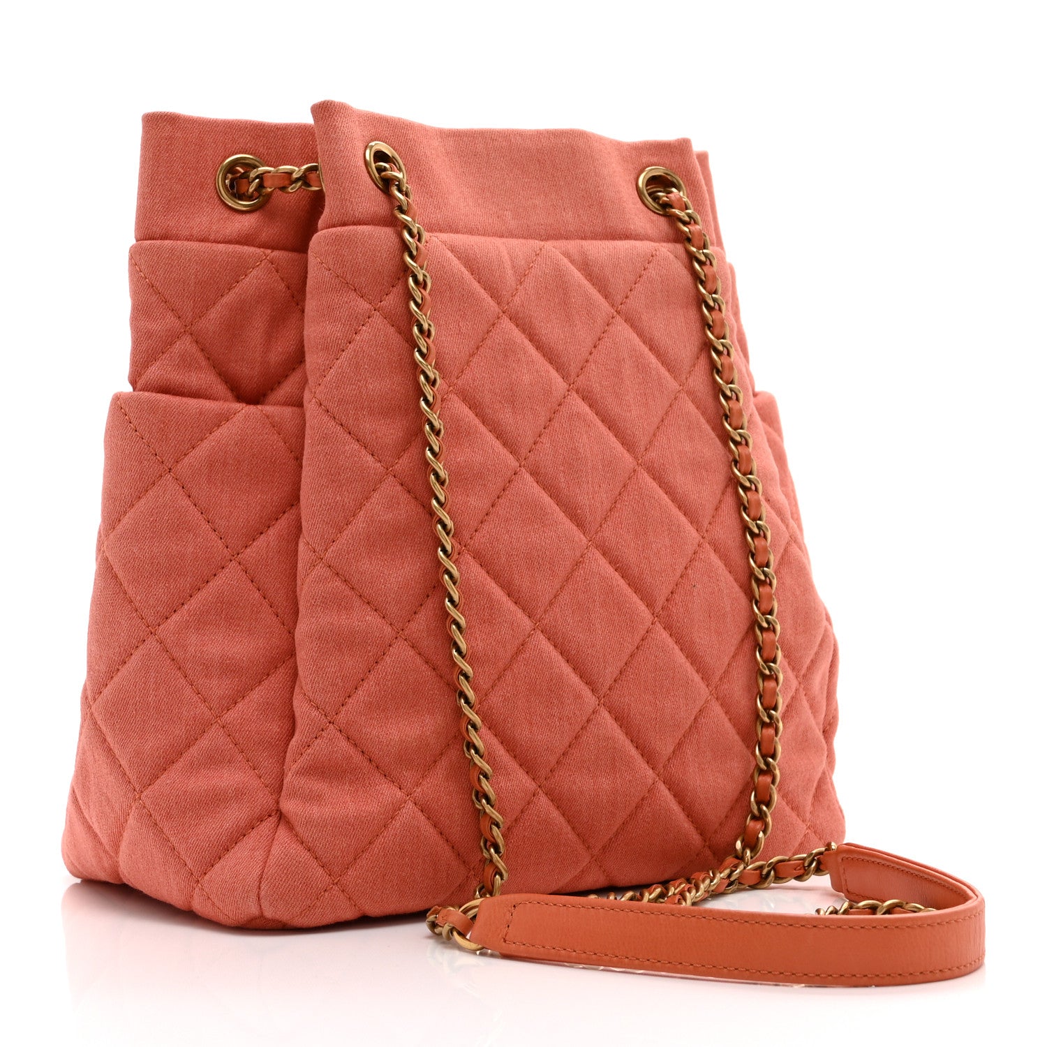 Washed Denim Quilted Small Urban Spirit Drawstring Bag Orange