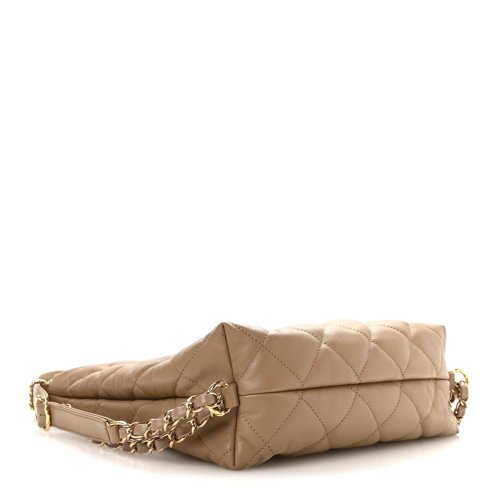 Lambskin Quilted Hobo Beige