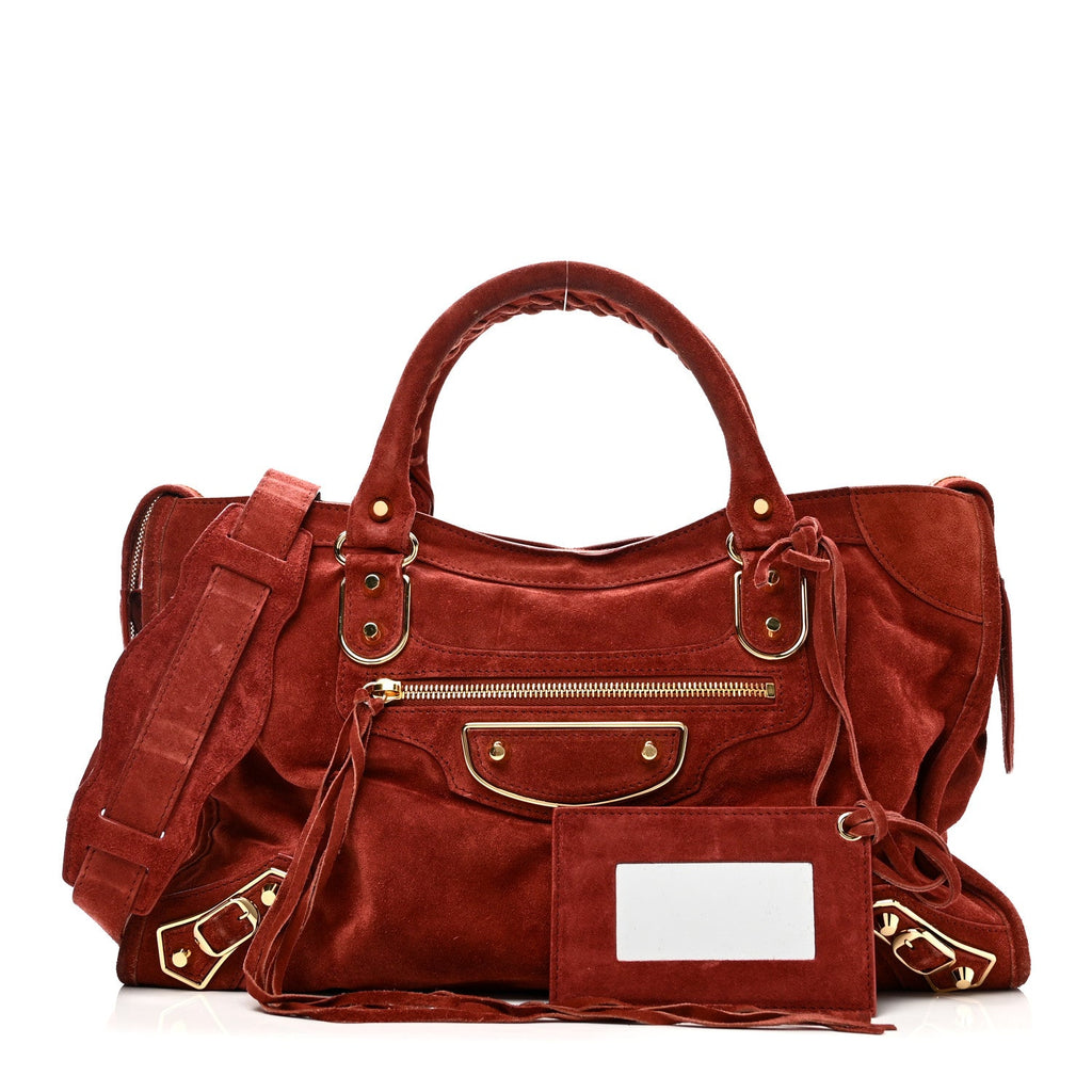 Baby Daim Suede Gold Metallic Edge Hardware City Bois De Rose Fonce