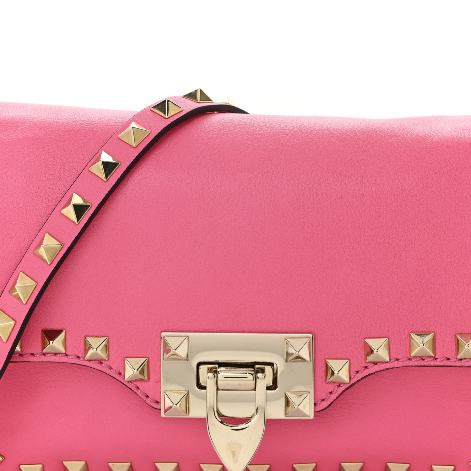 Vitello Mini Rockstud Flap Saddle Crossbody Bag Fuxia Fluo