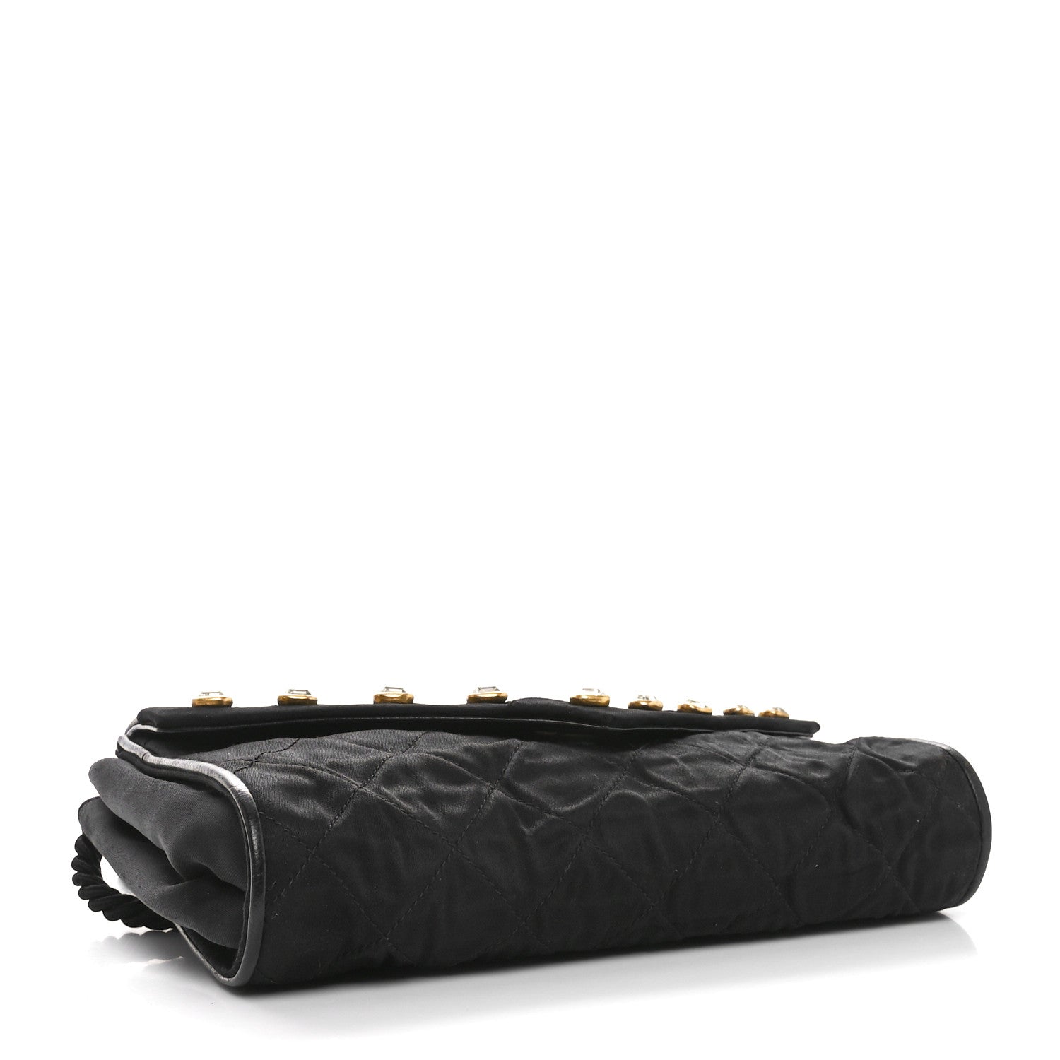Fabric Quilted Crystal Envelope Small Flap Black