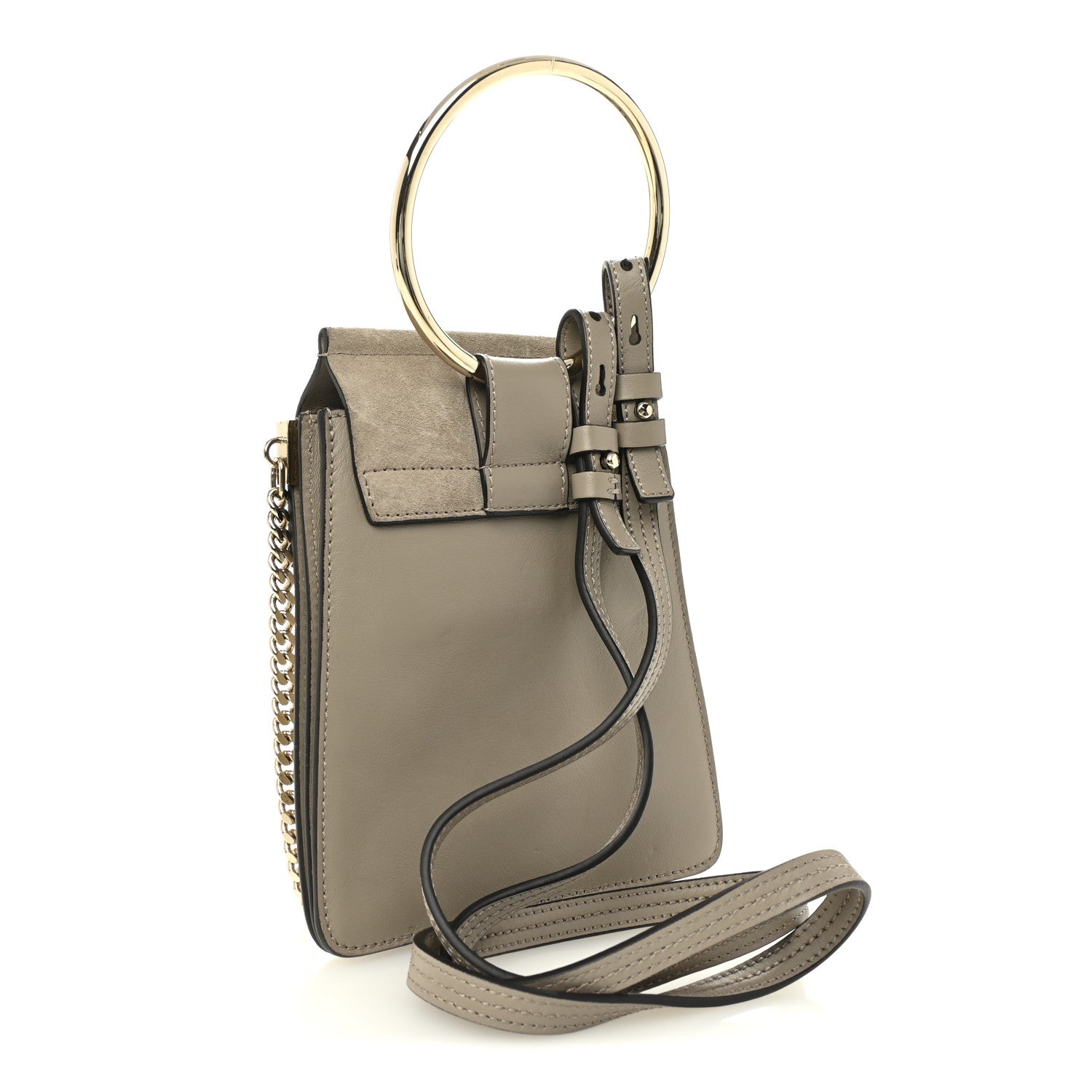 Suede Calfskin Mini Faye Bracelet Bag Motty Grey