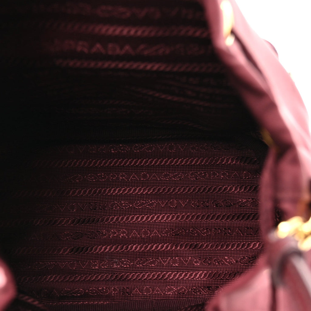 Saffiano Tessuto Nylon Mini Bucket Crossbody Bag Granato
