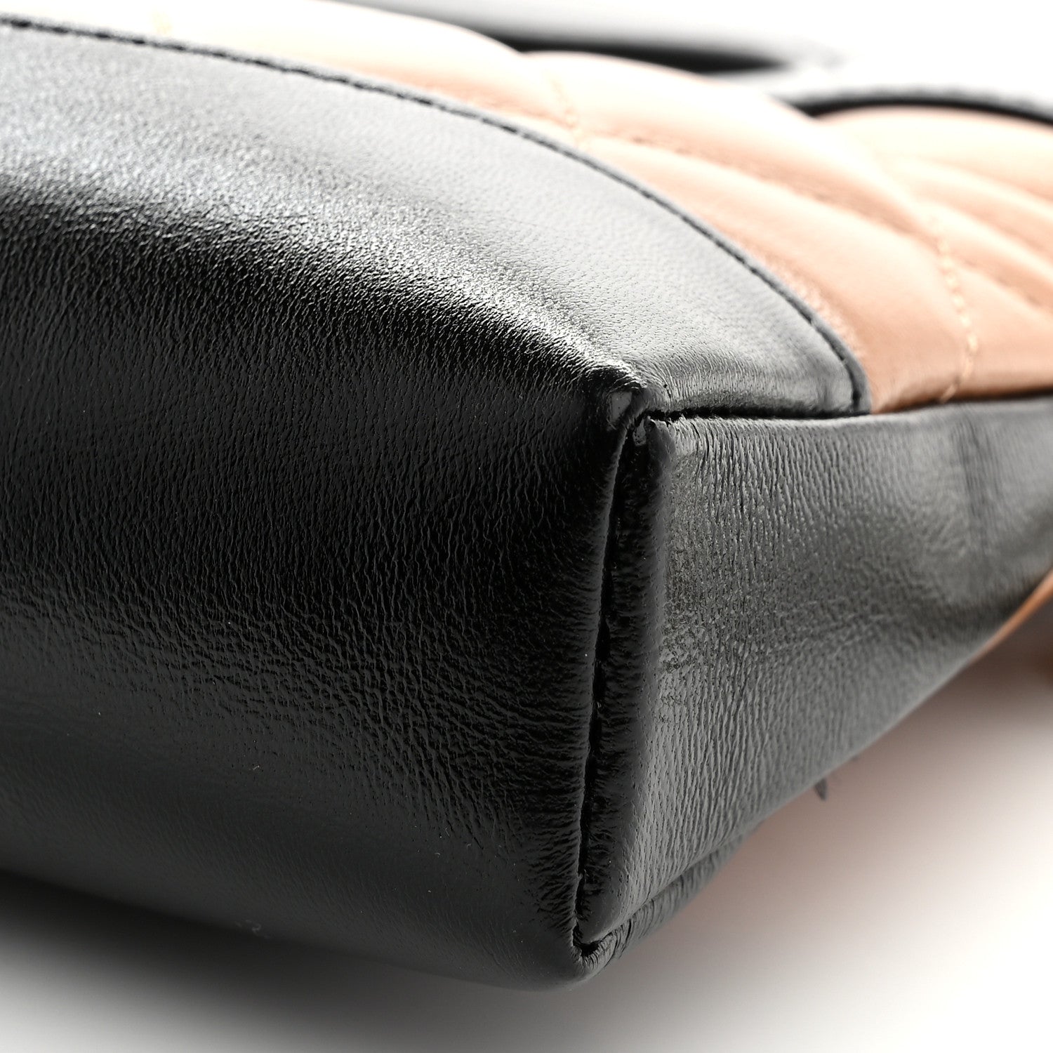 Shiny Crumpled Calfskin Quilted Nano 31 Shopping Bag Dark Beige Black