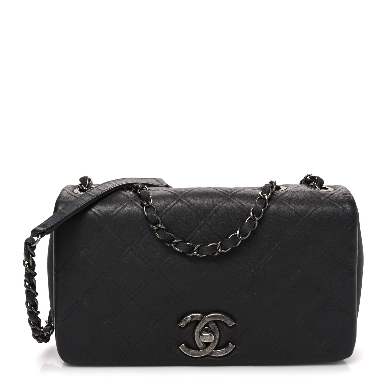 Calfskin Diamond Embossed Medium New Chic Flap Dark Grey