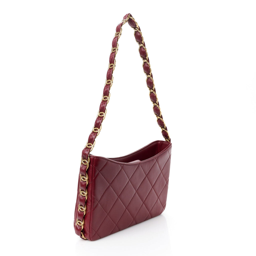 Lambskin Quilted Small CC Links Hobo Burgundy
