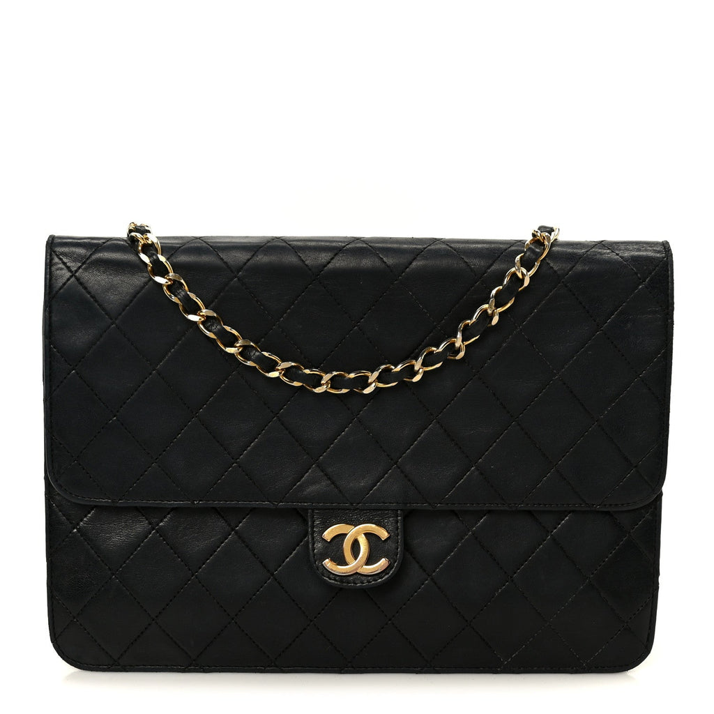 Lambskin Quilted Medium Single Flap Black