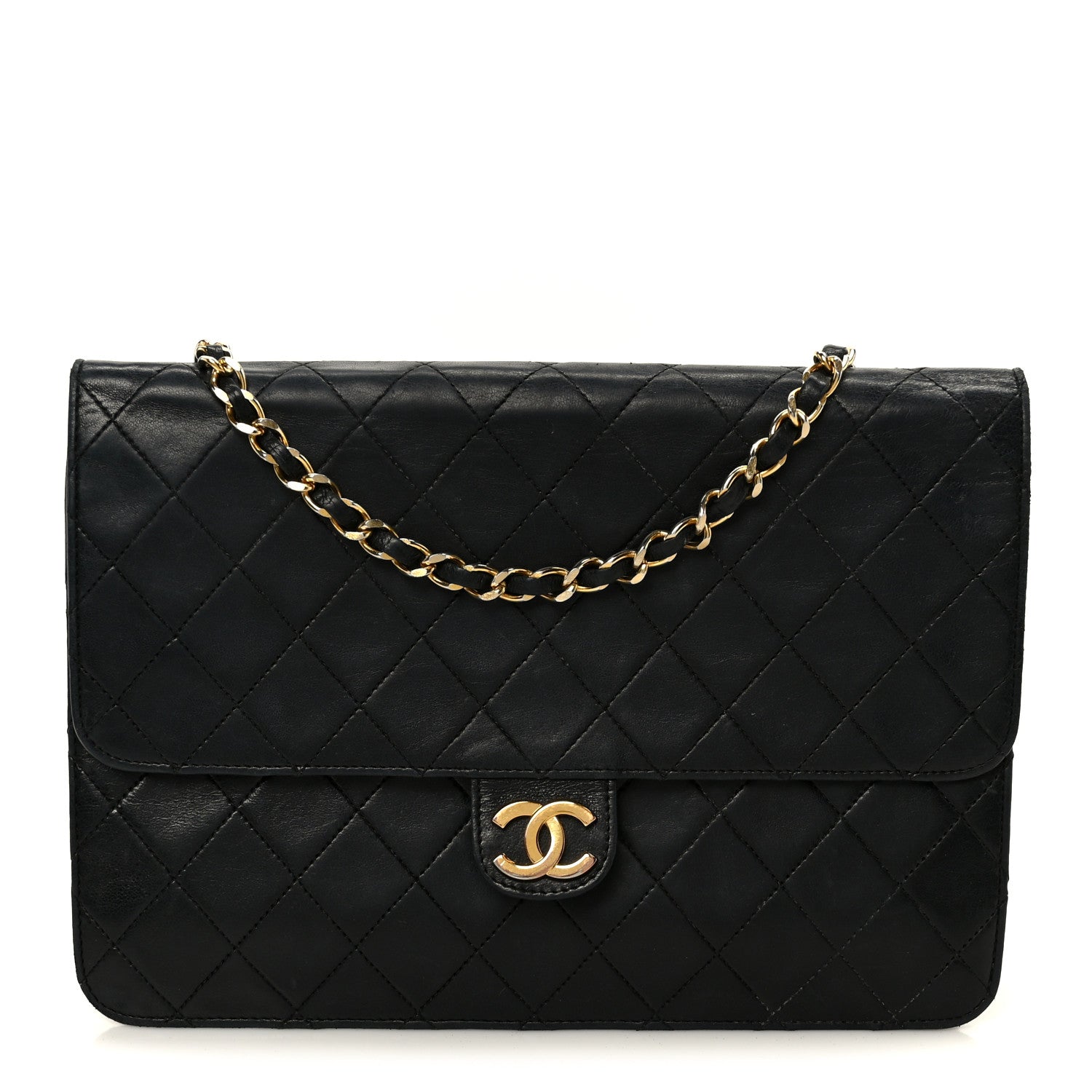 Lambskin Quilted Medium Single Flap Black