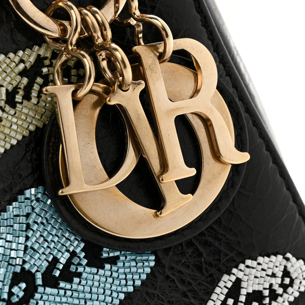 Calfskin Beaded Mini Lady Dior Black