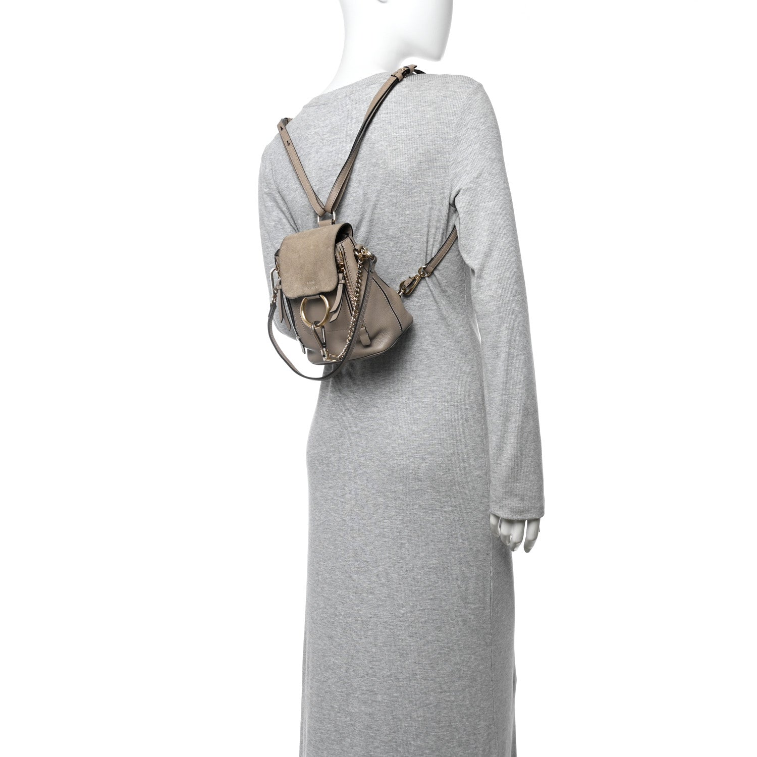Suede Calfskin Mini Faye Backpack Motty Grey