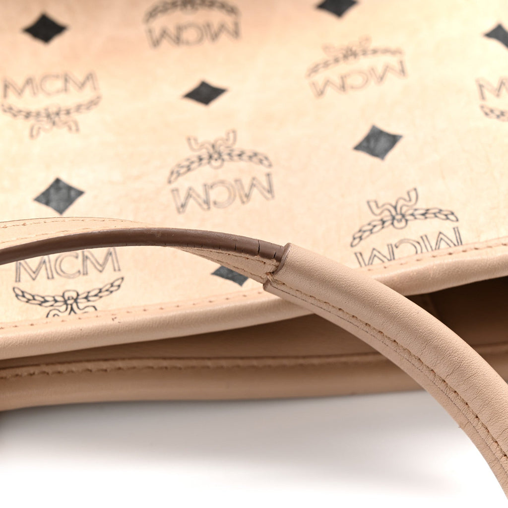 Visetos Medium Studded Rabbit Top Zip Shopper Tote Beige