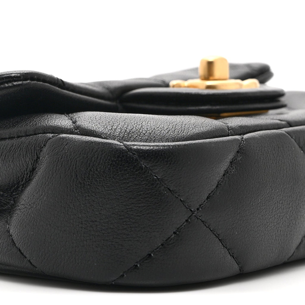 Calfskin Quilted Lady Handle Flap  Holder With Chain Black