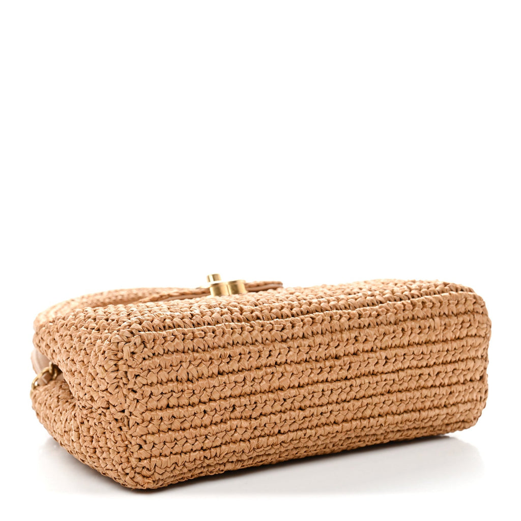 Braided Raffia Nano Kelly Flap Bag Dark Beige