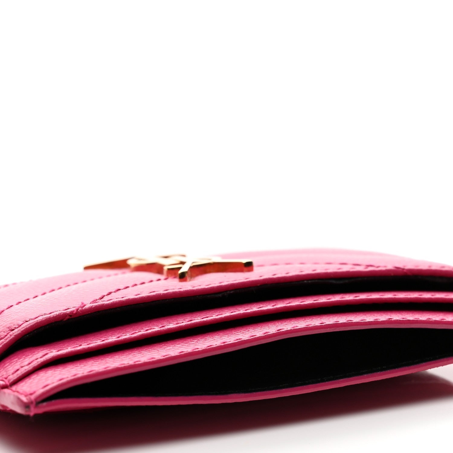 Grain De Poudre Matelasse Chevron Monogram Credit  Case Fresh Fuxia