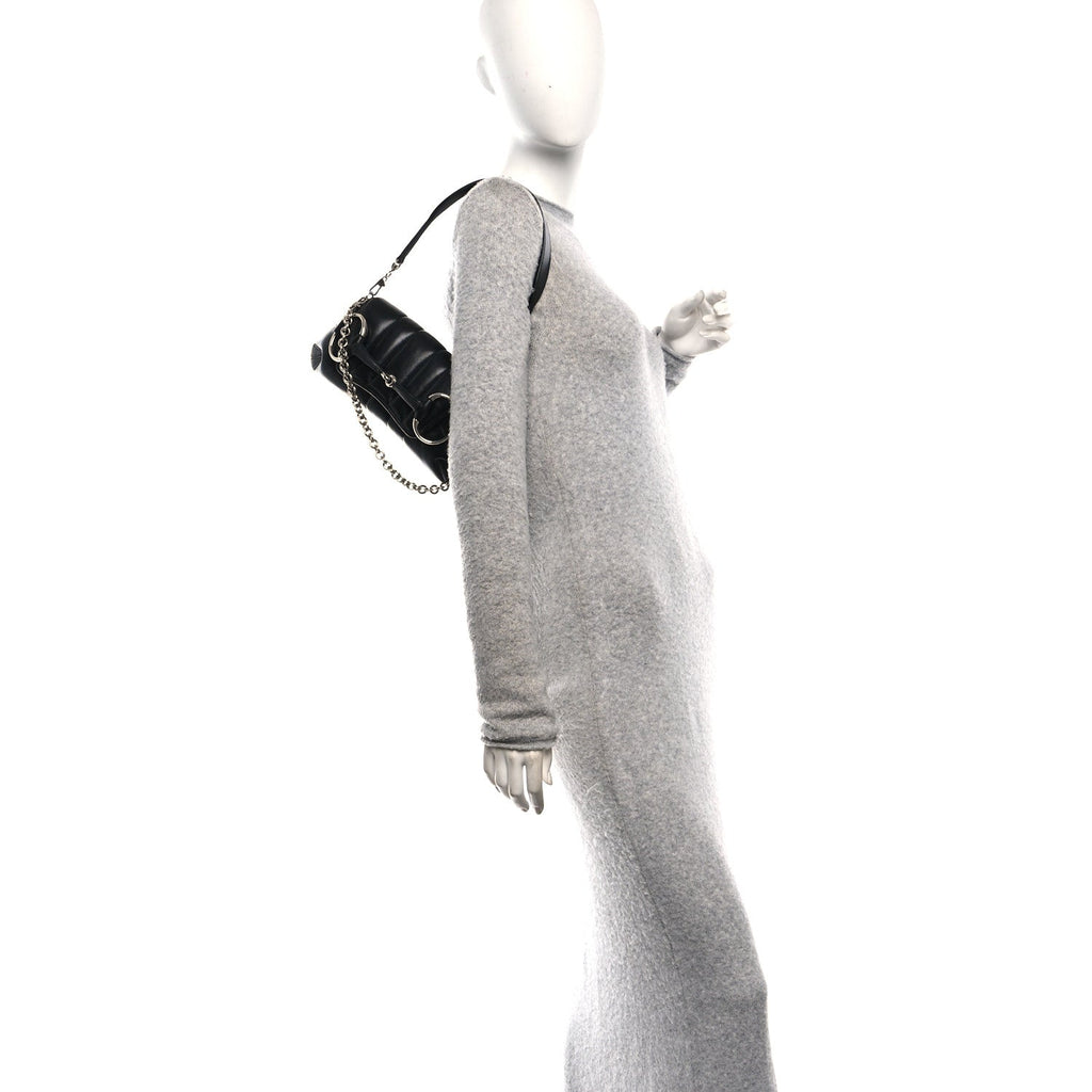 Nappa Vertical Matelasse Medium Maxi Horsebit Chain Shoulder Bag Black