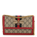 GG Supreme Monogram Web Queen Margaret Chain Wallet Red