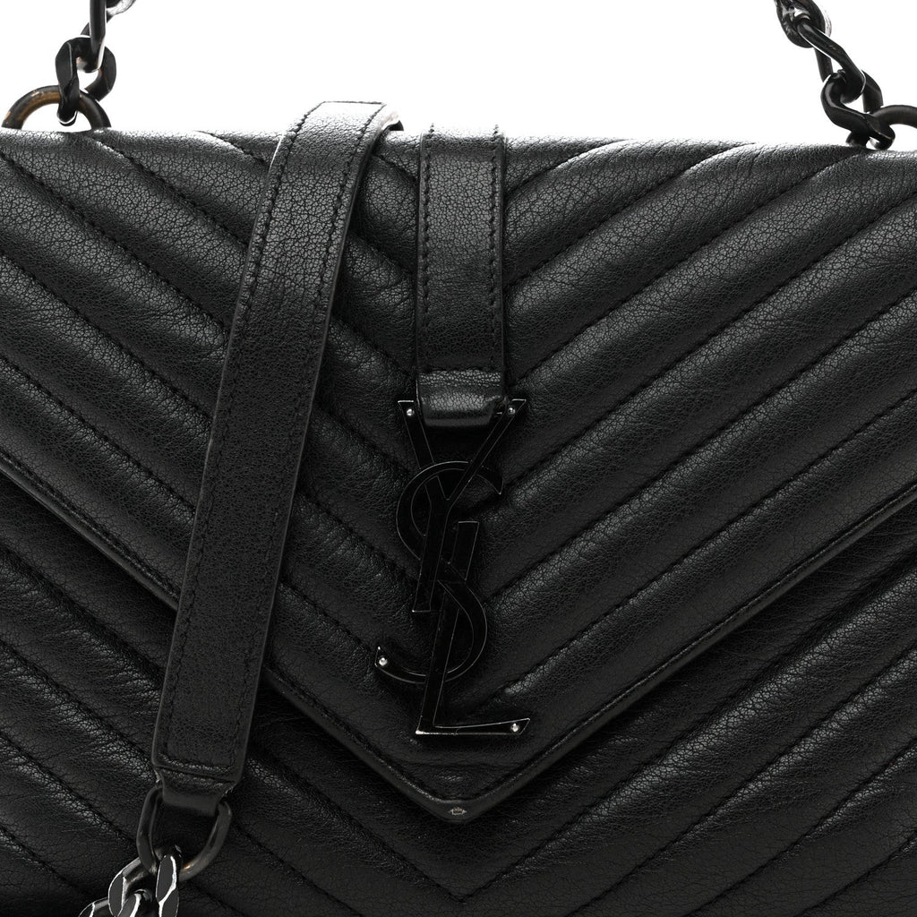 Sheepskin Matelasse Chevron Monogram Monochrome Medium College Bag Black