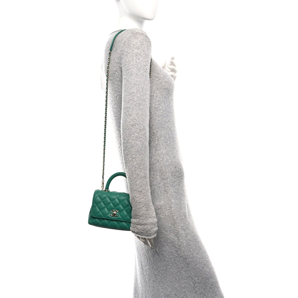 Caviar Quilted Extra Mini Coco Handle Flap Green