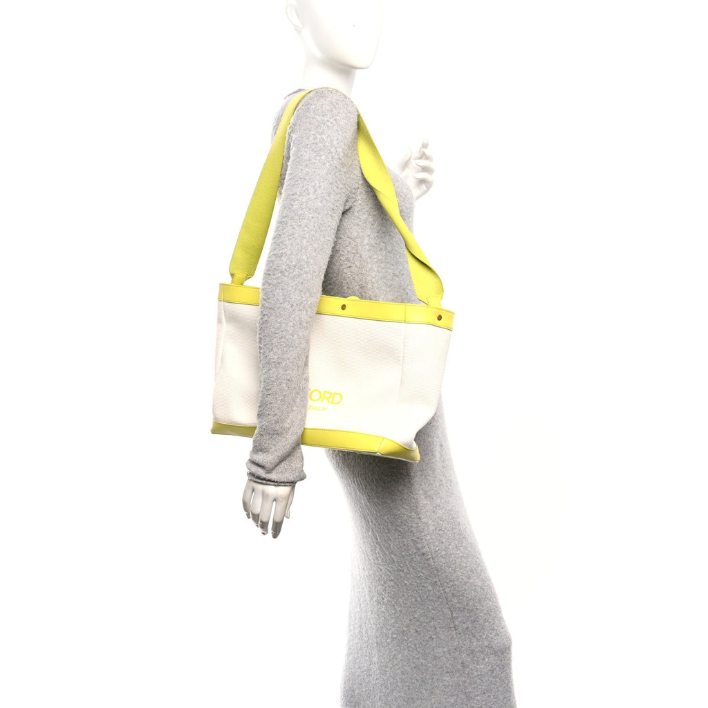 Canvas Calfskin Mini Logo Tote White Yellow
