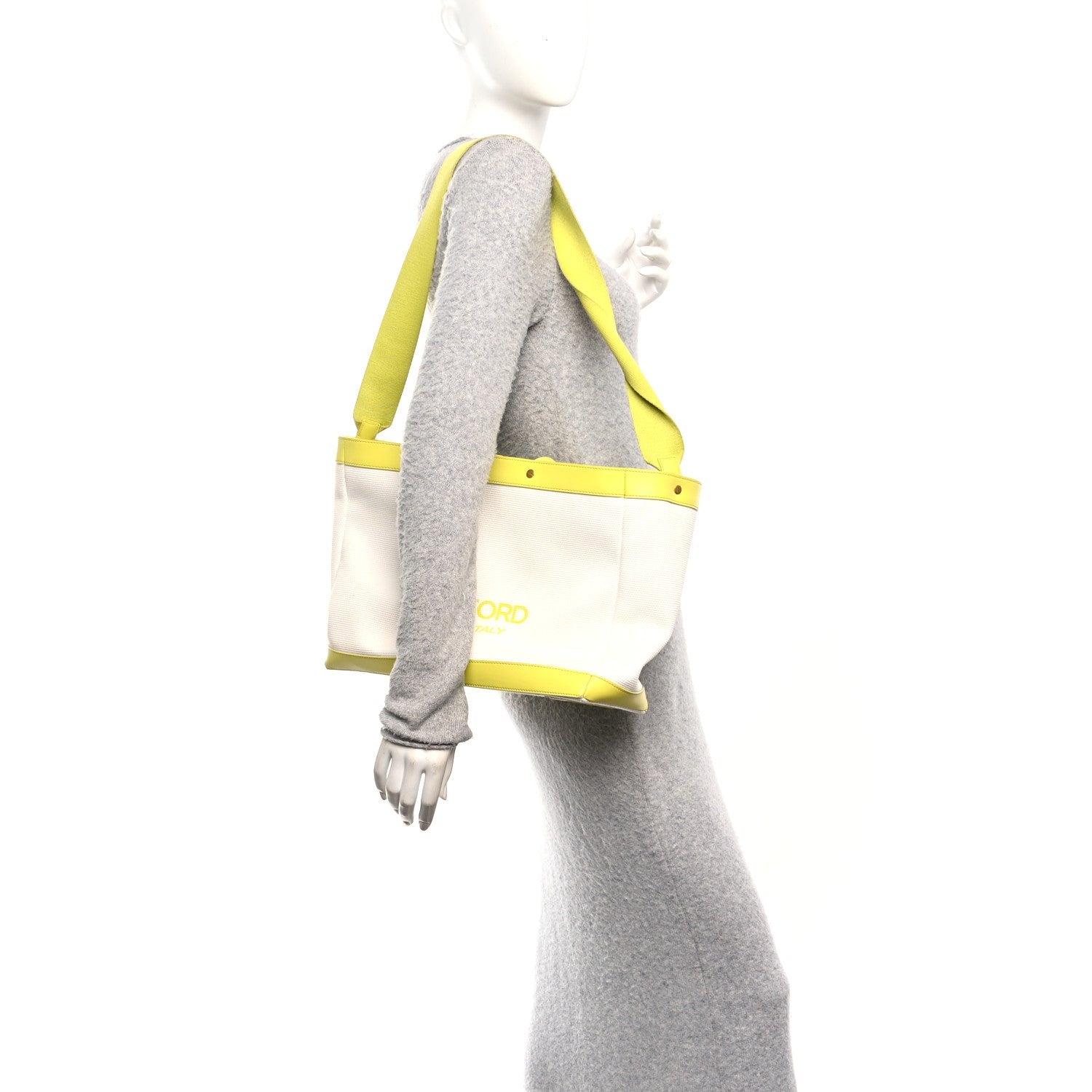 Canvas Calfskin Mini Logo Tote White Yellow