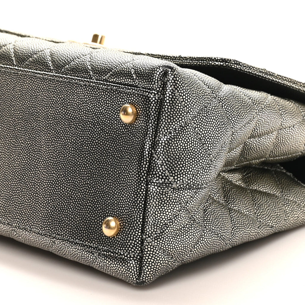 Metallic Caviar Quilted Small Coco Handle Flap Silver
