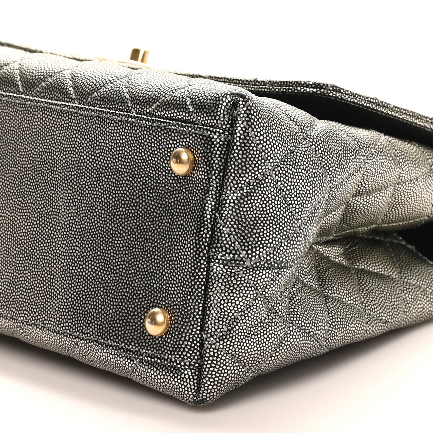 Metallic Caviar Quilted Small Coco Handle Flap Silver