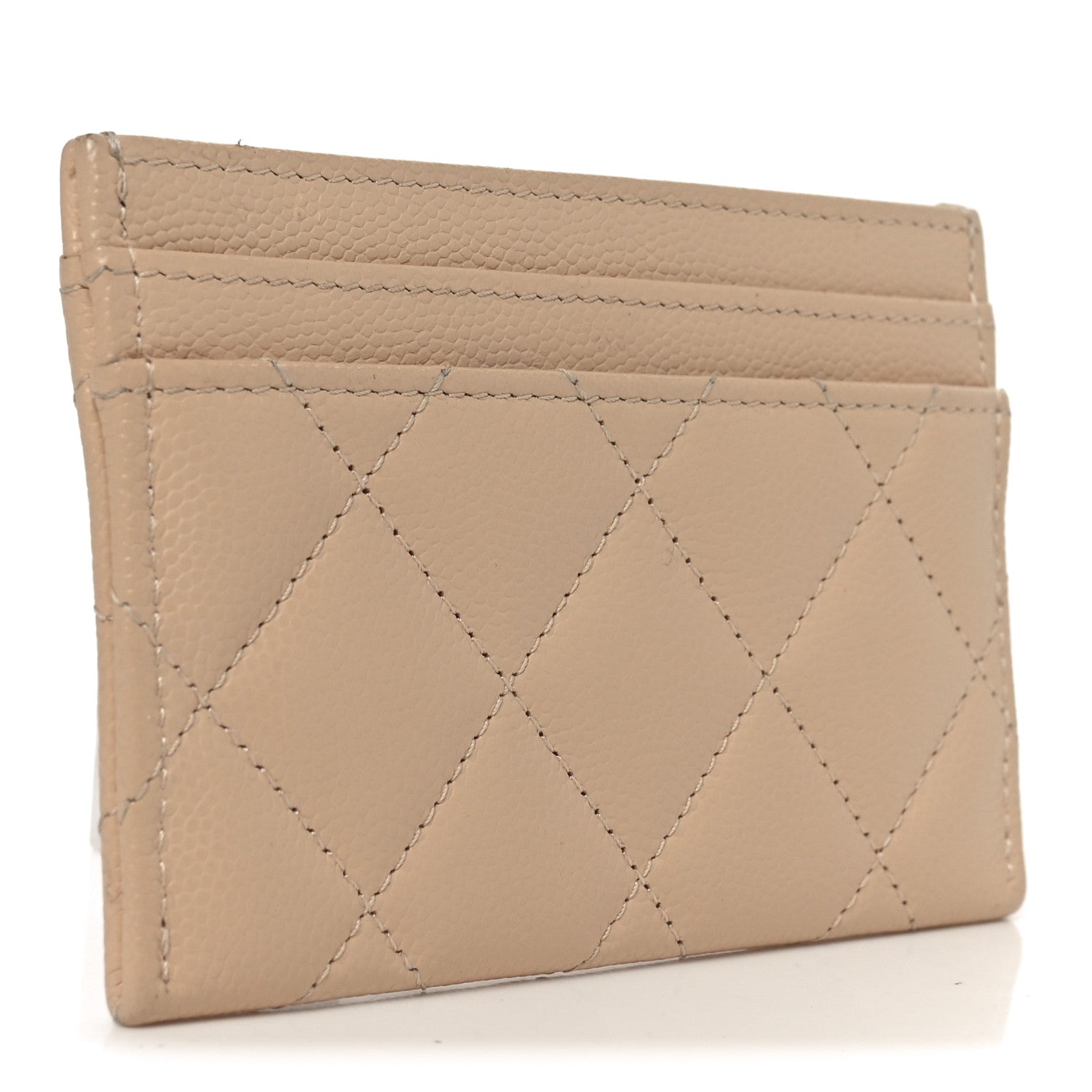 Caviar Quilted Textured CC  Holder Beige